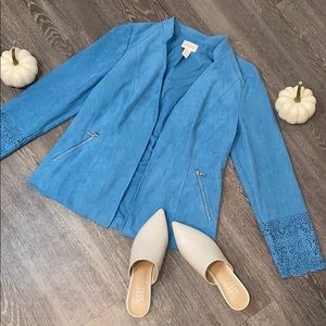 Chico’s Blue Suede Perforated Open Blazer